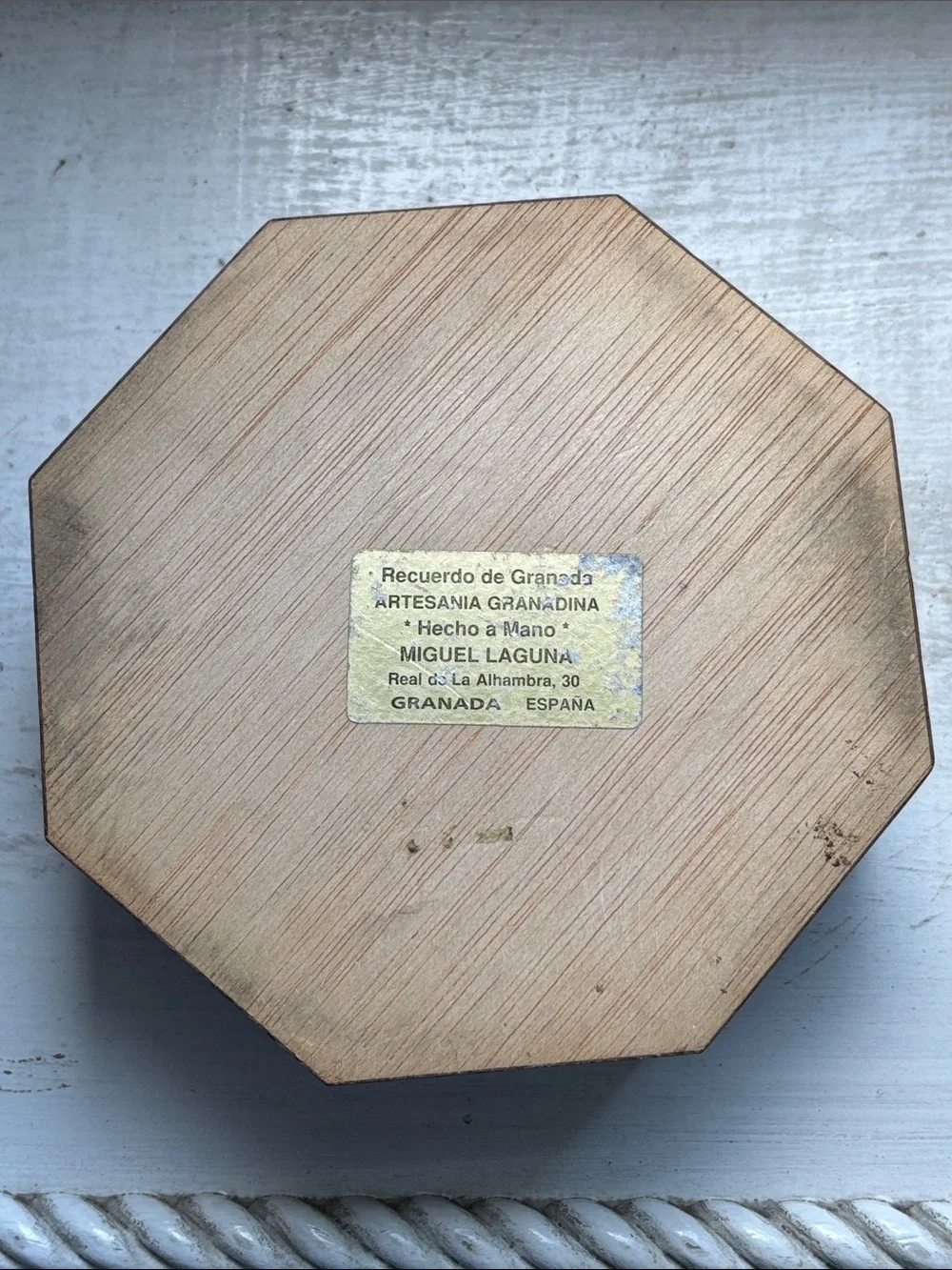 🟡 Miguel Laguna Vintage Handcrafted Octagonal Inlay Wood Jewelry Box Taracea